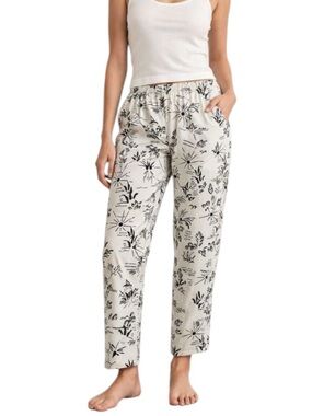 Free People Cream Wide-Leg Pants with Black Tropical Print